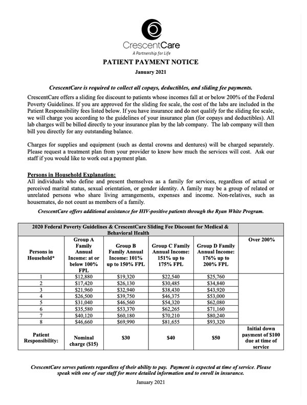 Sliding Fee Scale – CrescentCare | New Orleans Health Clinic